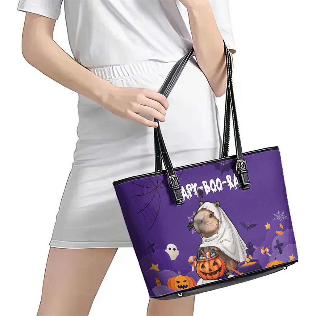 Capy-Boo-Ra Halloween Leather Tote Bag Bats And Pumpkins Funny Style LT18