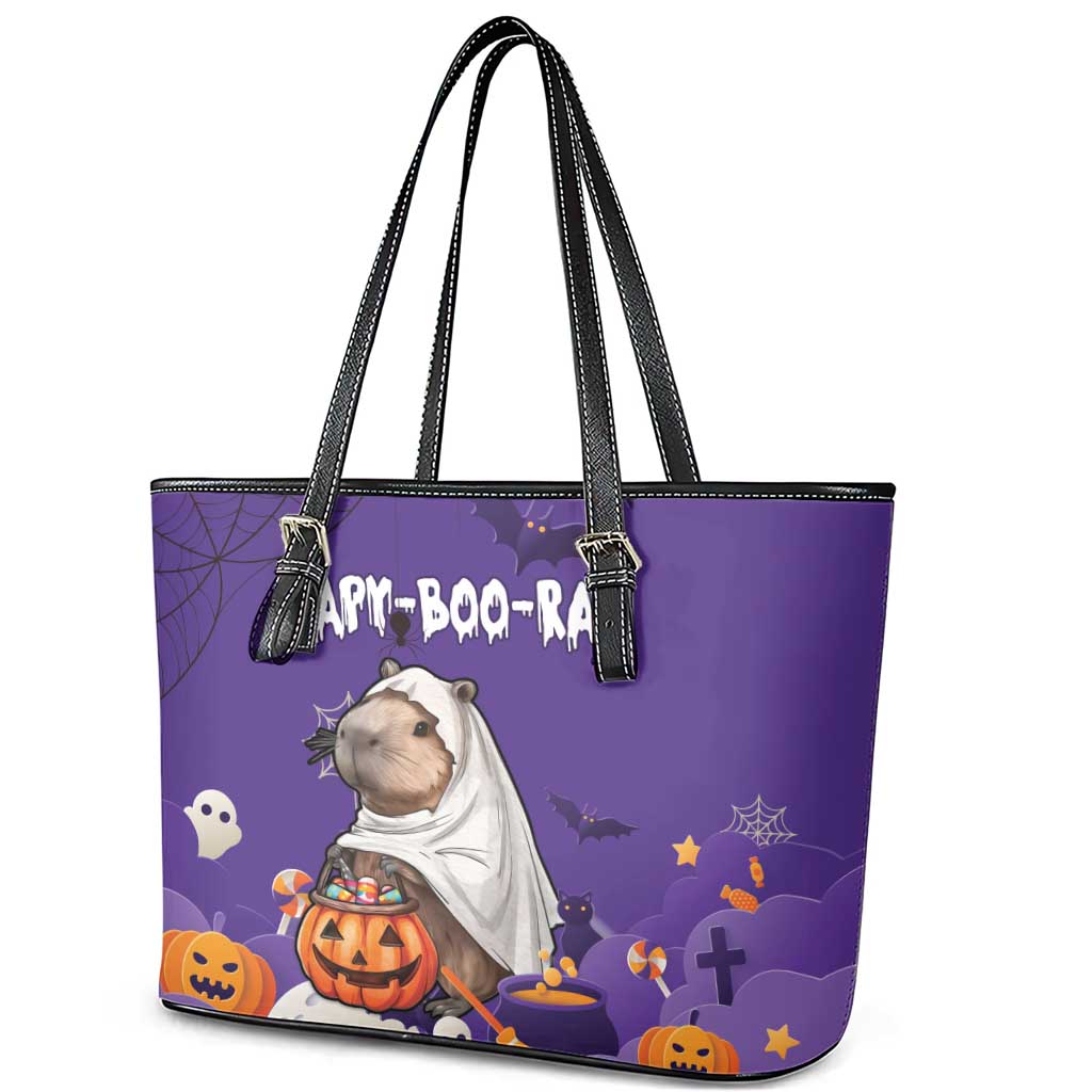Capy-Boo-Ra Halloween Leather Tote Bag Bats And Pumpkins Funny Style LT18