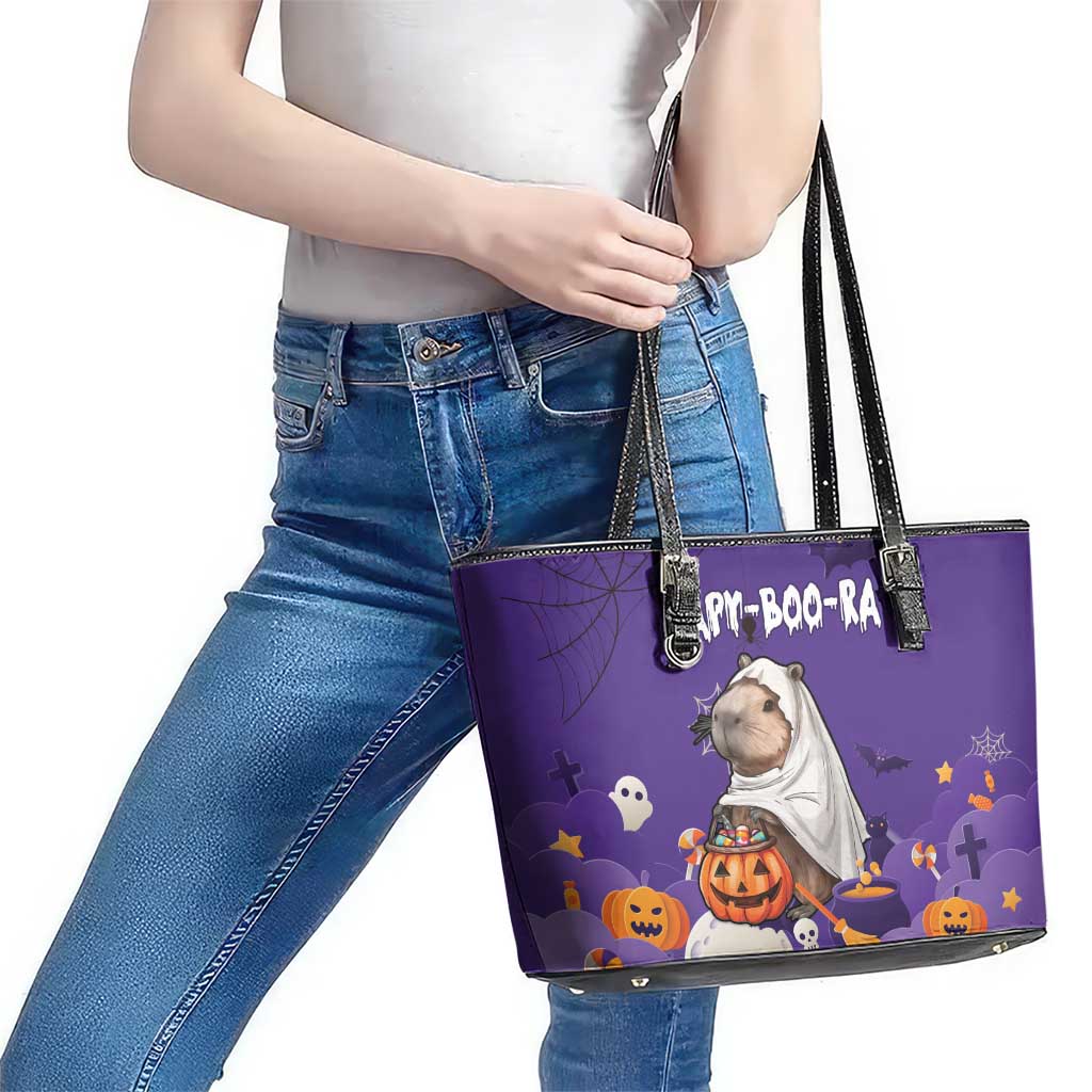 Capy-Boo-Ra Halloween Leather Tote Bag Bats And Pumpkins Funny Style LT18