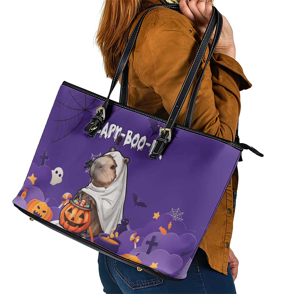 Capy-Boo-Ra Halloween Leather Tote Bag Bats And Pumpkins Funny Style LT18