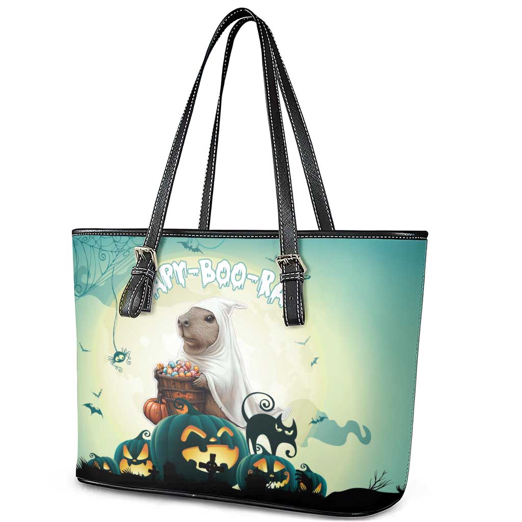 Capy-Boo-Ra Halloween Leather Tote Bag Spooky Halloween Night With Pumpkins LT18