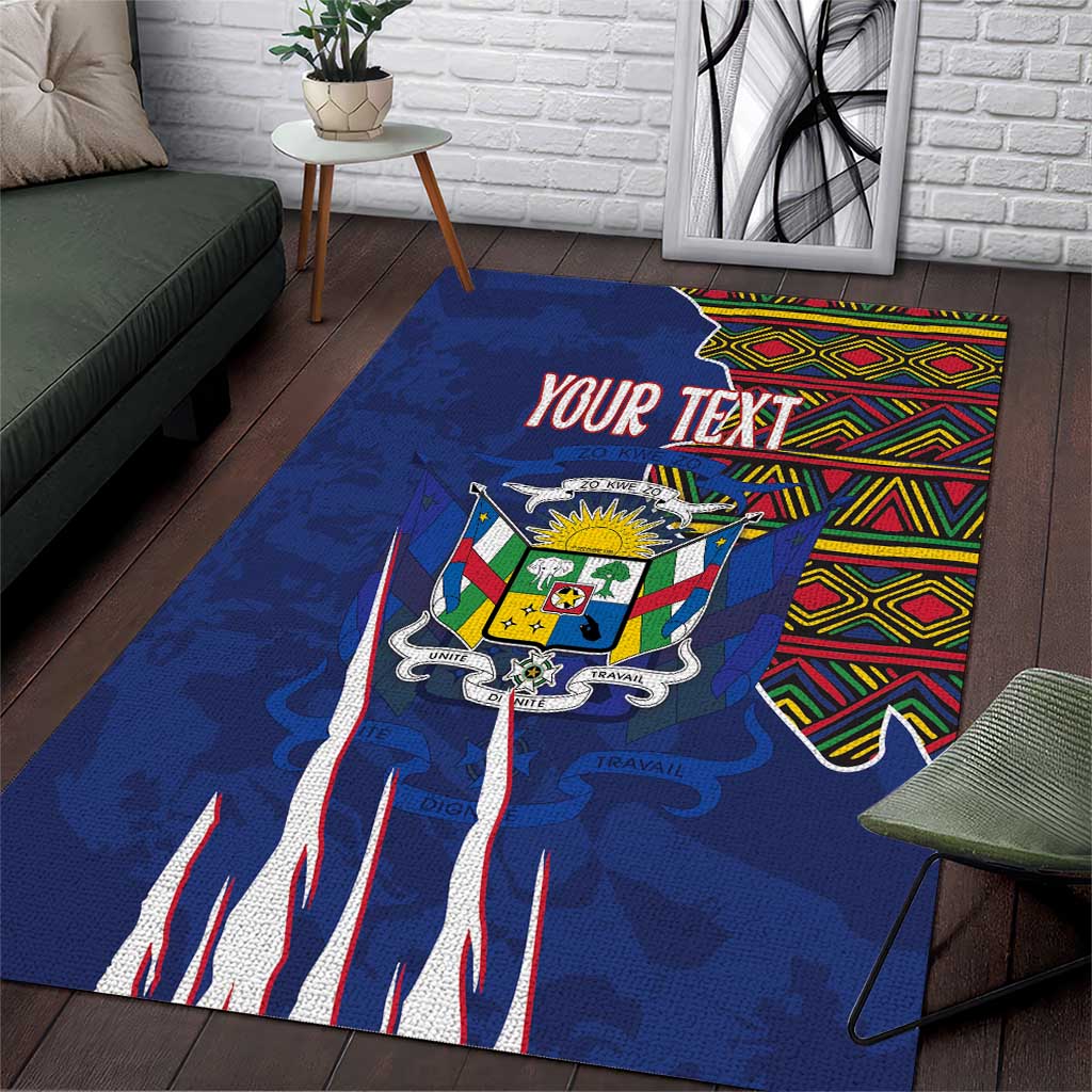 Personalized Central African Republic Coat Of Arms Area Rug Kente Pattern LT18