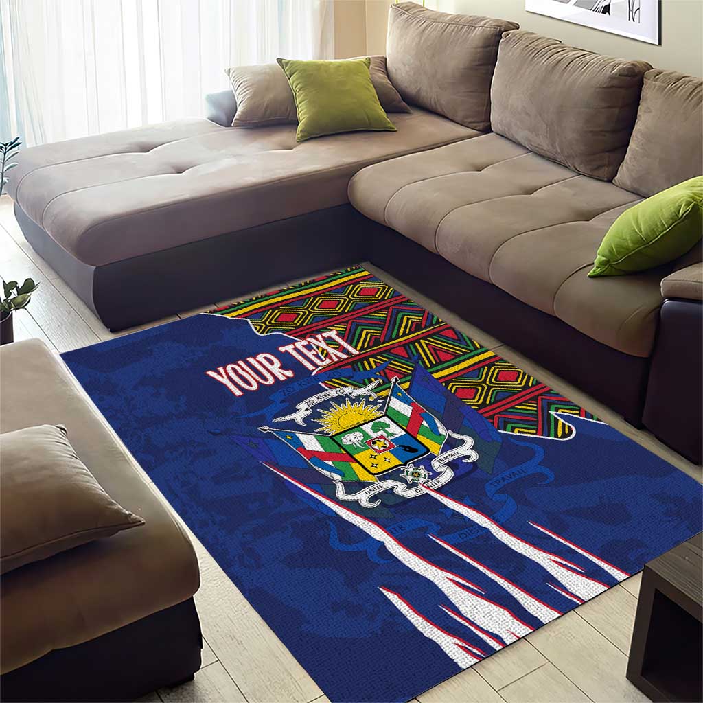 Personalized Central African Republic Coat Of Arms Area Rug Kente Pattern LT18