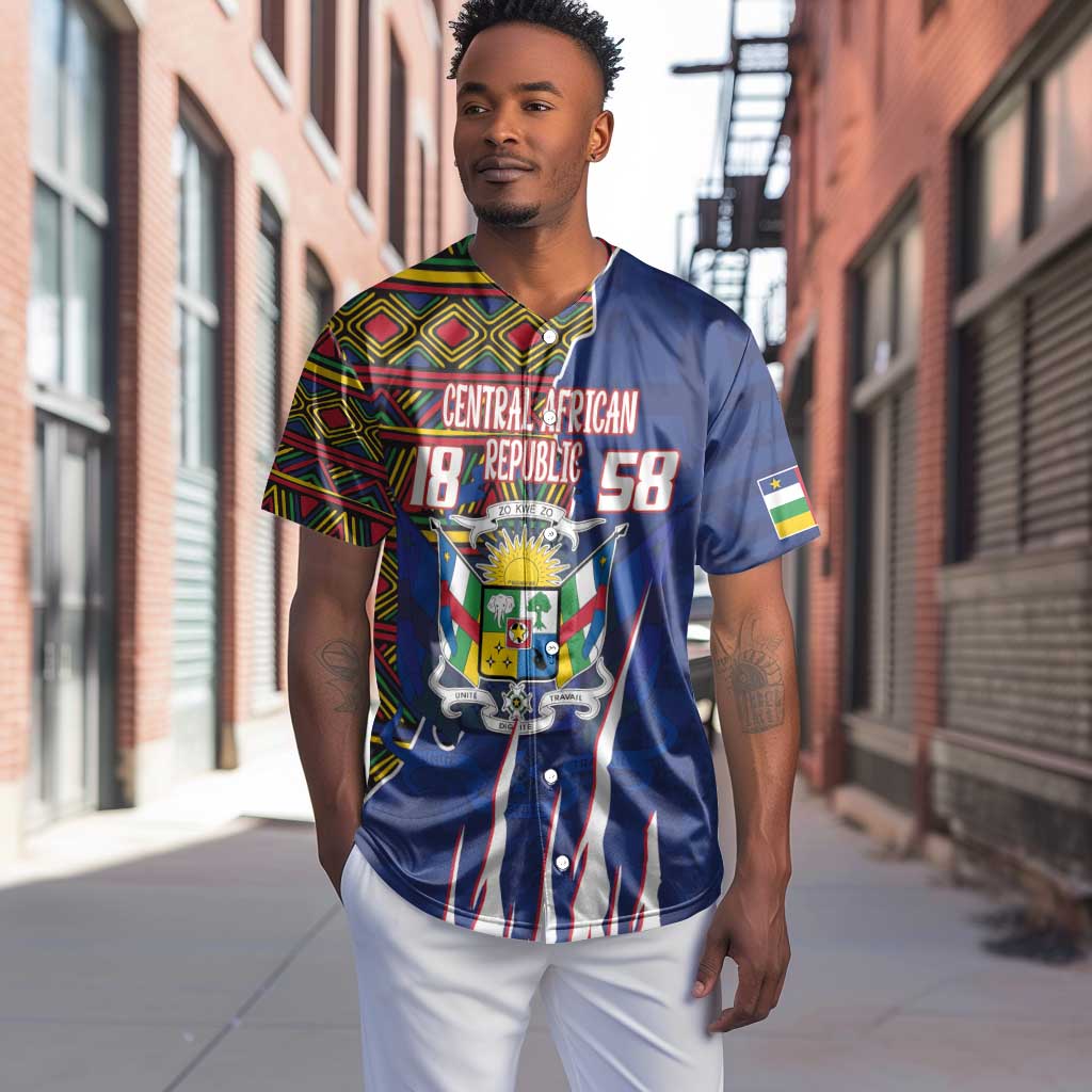 Personalized Central African Republic Coat Of Arms Baseball Jersey Kente Pattern LT18