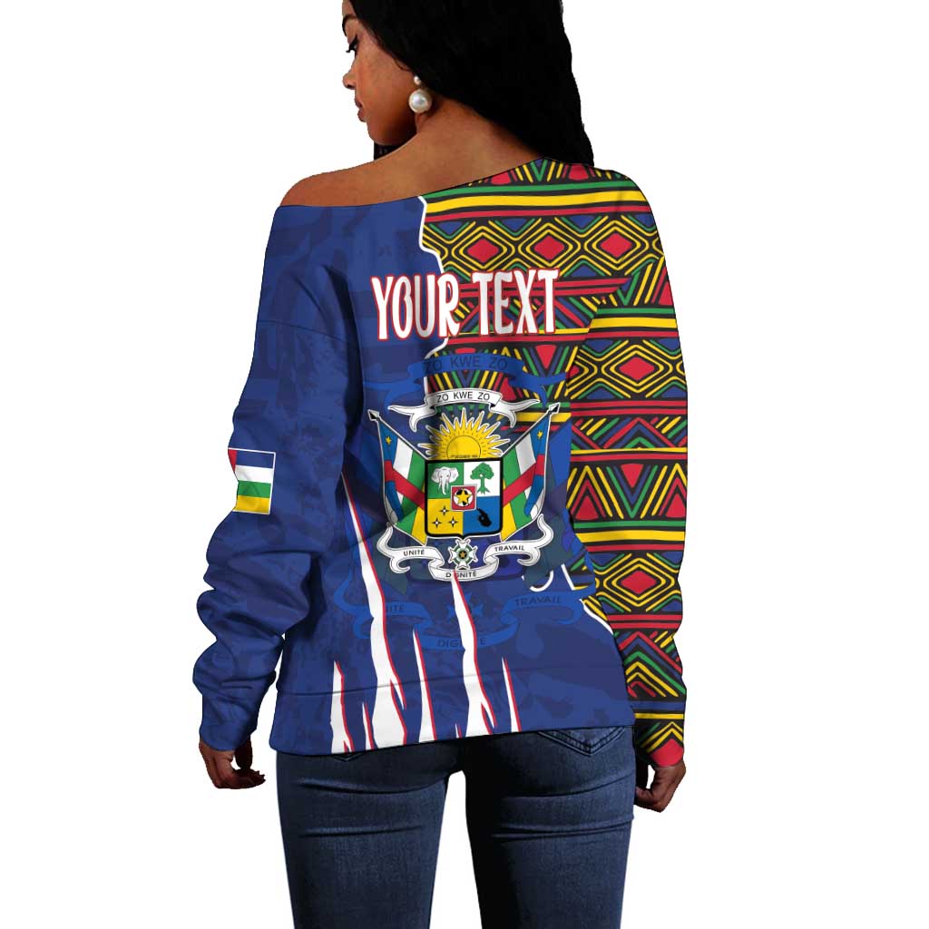 Personalized Central African Republic Coat Of Arms Off Shoulder Sweater Kente Pattern LT18