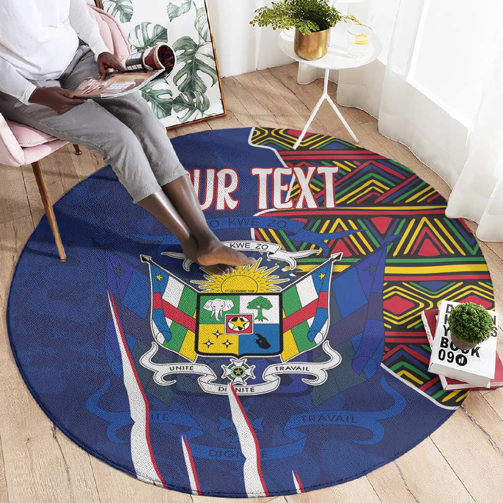 Personalized Central African Republic Coat Of Arms Round Carpet Kente Pattern LT18