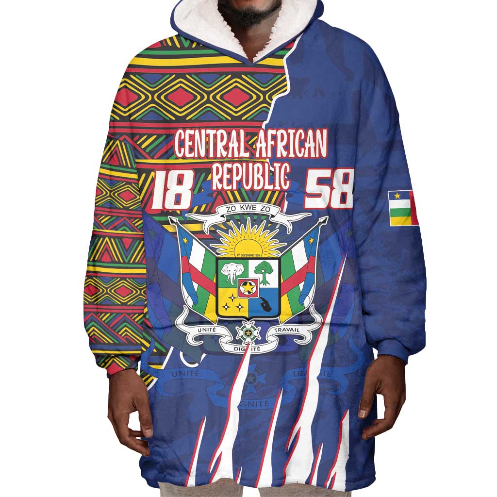 Personalized Central African Republic Coat Of Arms Wearable Blanket Hoodie Kente Pattern LT18