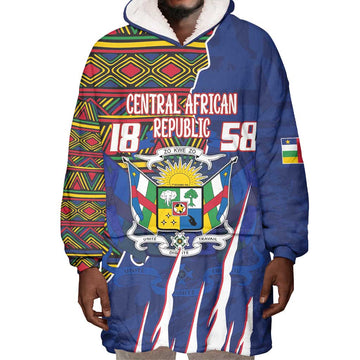 Personalized Central African Republic Coat Of Arms Wearable Blanket Hoodie Kente Pattern LT18