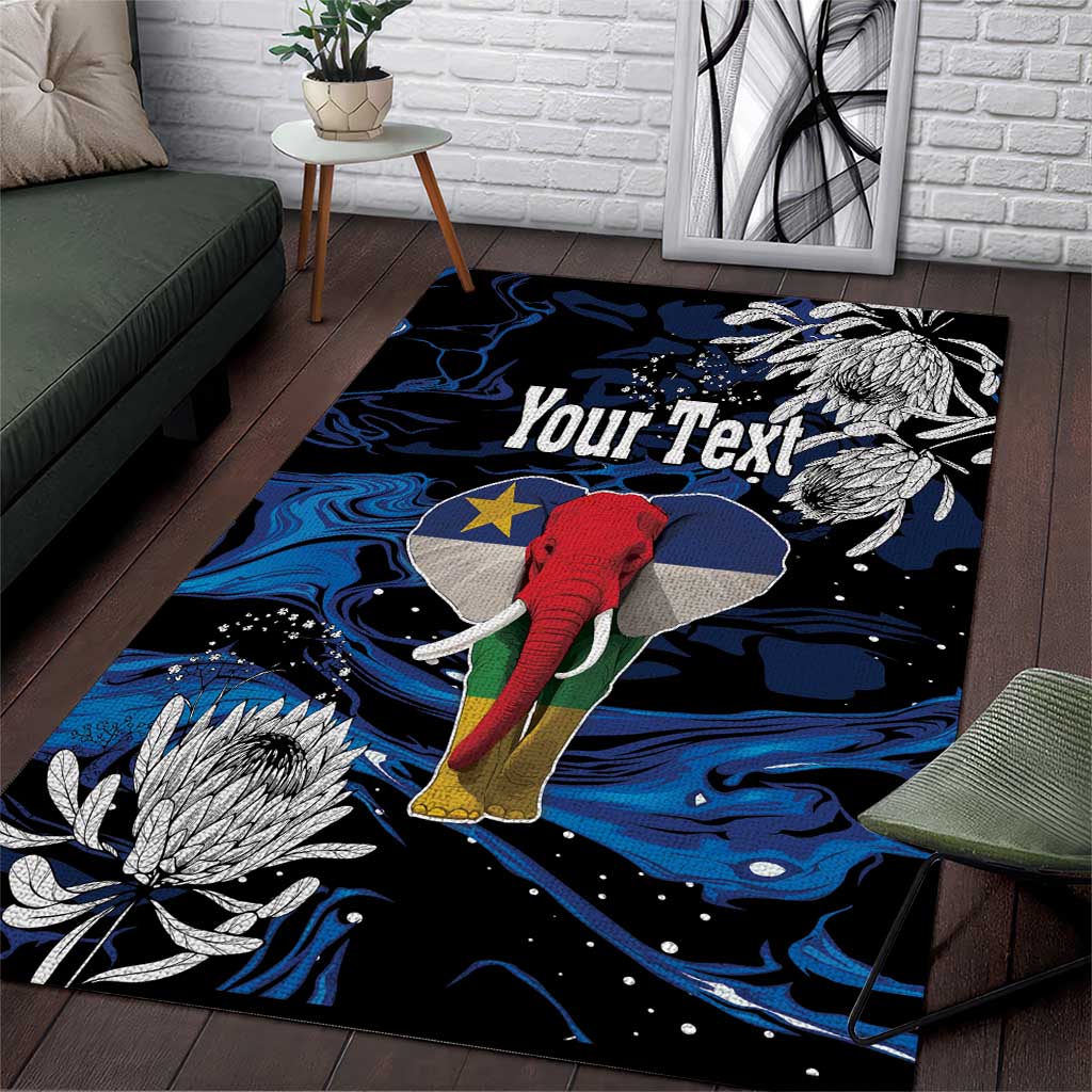 Personalized Central African Republic Area Rug Elephant With King Protea LT18