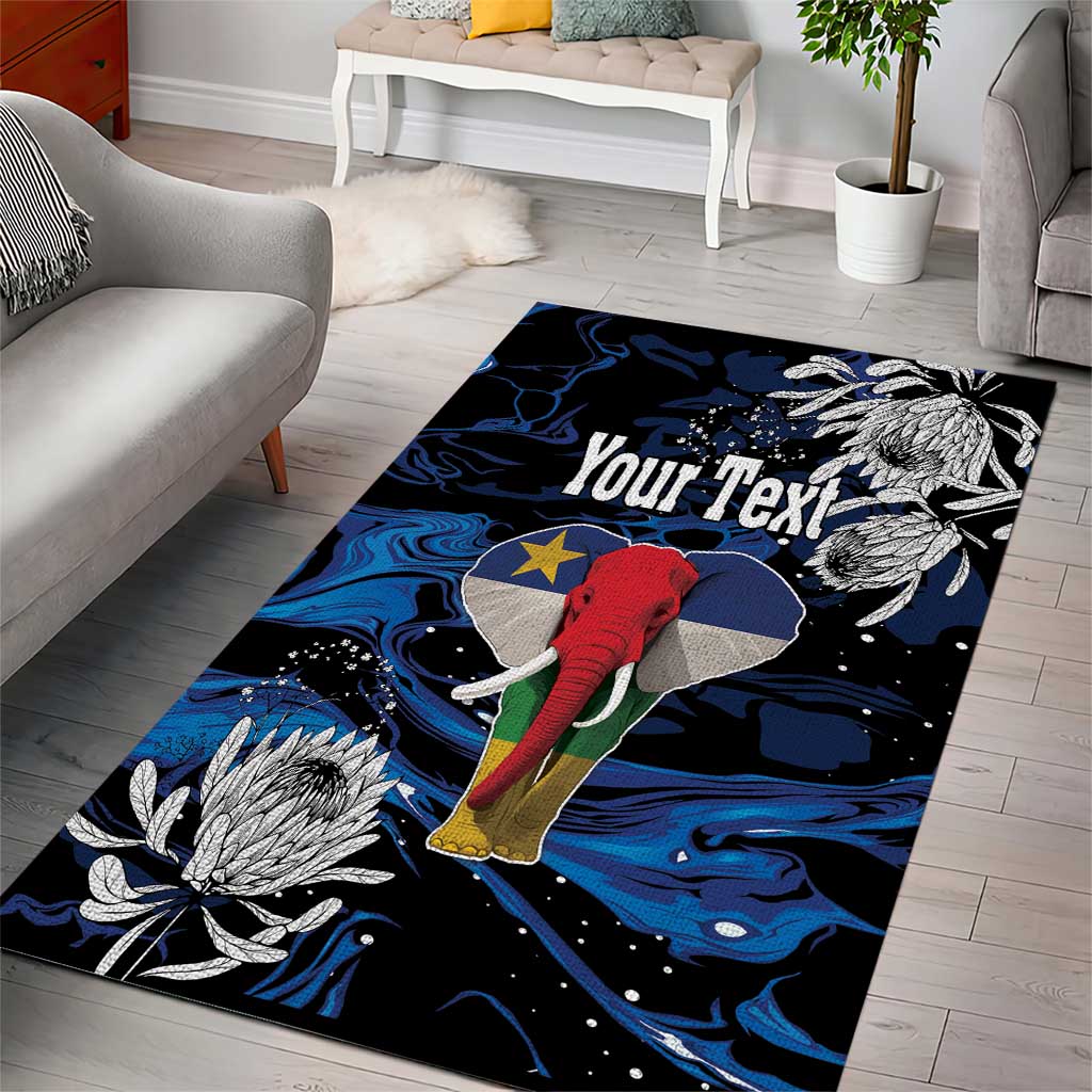 Personalized Central African Republic Area Rug Elephant With King Protea LT18