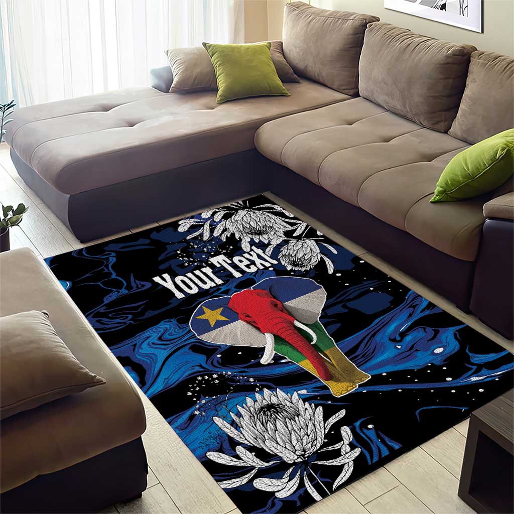 Personalized Central African Republic Area Rug Elephant With King Protea LT18