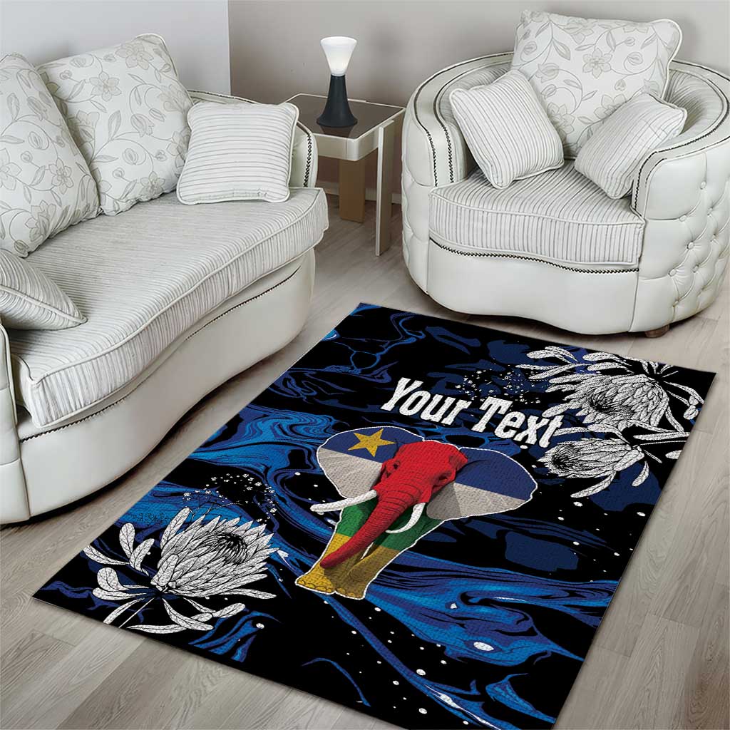 Personalized Central African Republic Area Rug Elephant With King Protea LT18