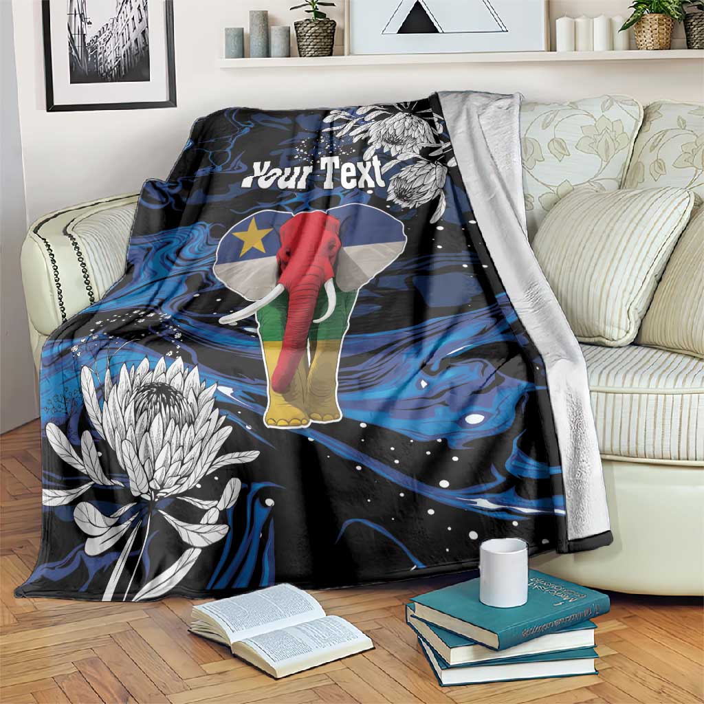 Personalized Central African Republic Blanket Elephant With King Protea LT18