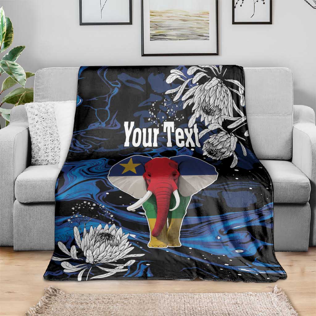 Personalized Central African Republic Blanket Elephant With King Protea LT18