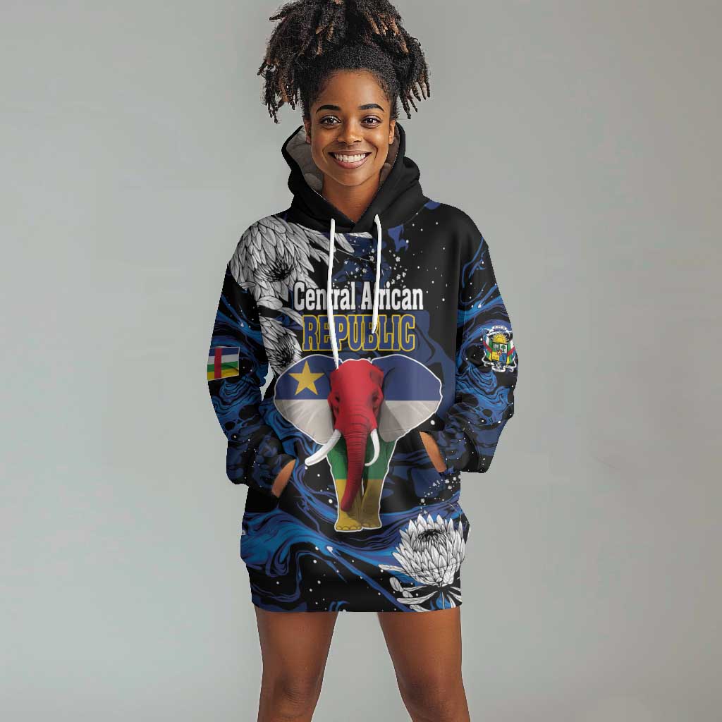 Personalized Central African Republic Hoodie Dress Elephant With King Protea LT18