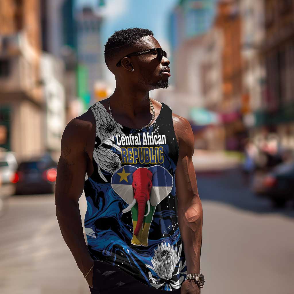 Personalized Central African Republic Men Tank Top Elephant With King Protea LT18