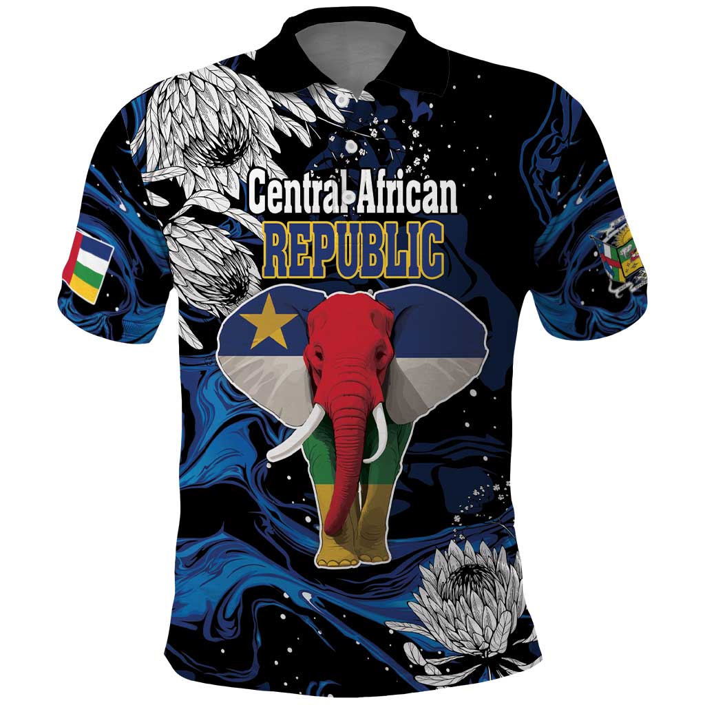 Personalized Central African Republic Elephant Polo Shirt King Protea - Abstract Style LT18