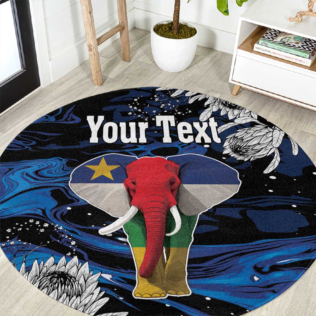 Personalized Central African Republic Round Carpet Elephant With King Protea LT18