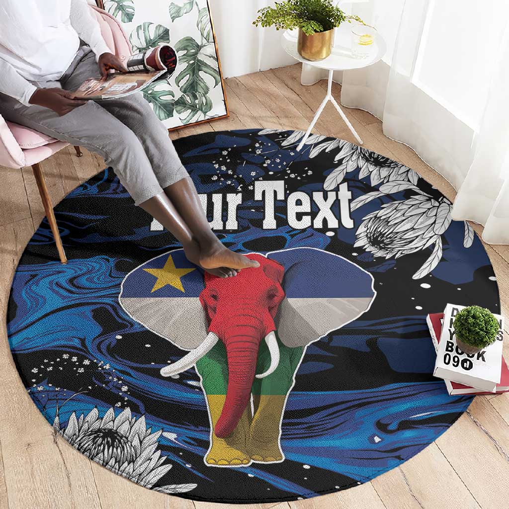 Personalized Central African Republic Round Carpet Elephant With King Protea LT18
