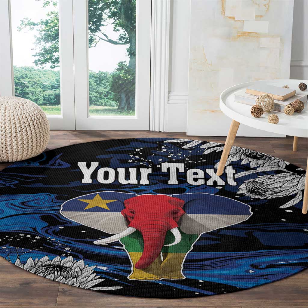 Personalized Central African Republic Round Carpet Elephant With King Protea LT18
