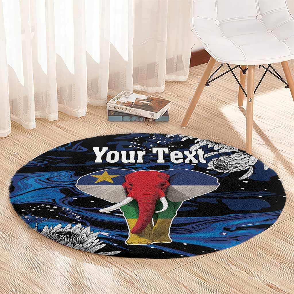 Personalized Central African Republic Round Carpet Elephant With King Protea LT18