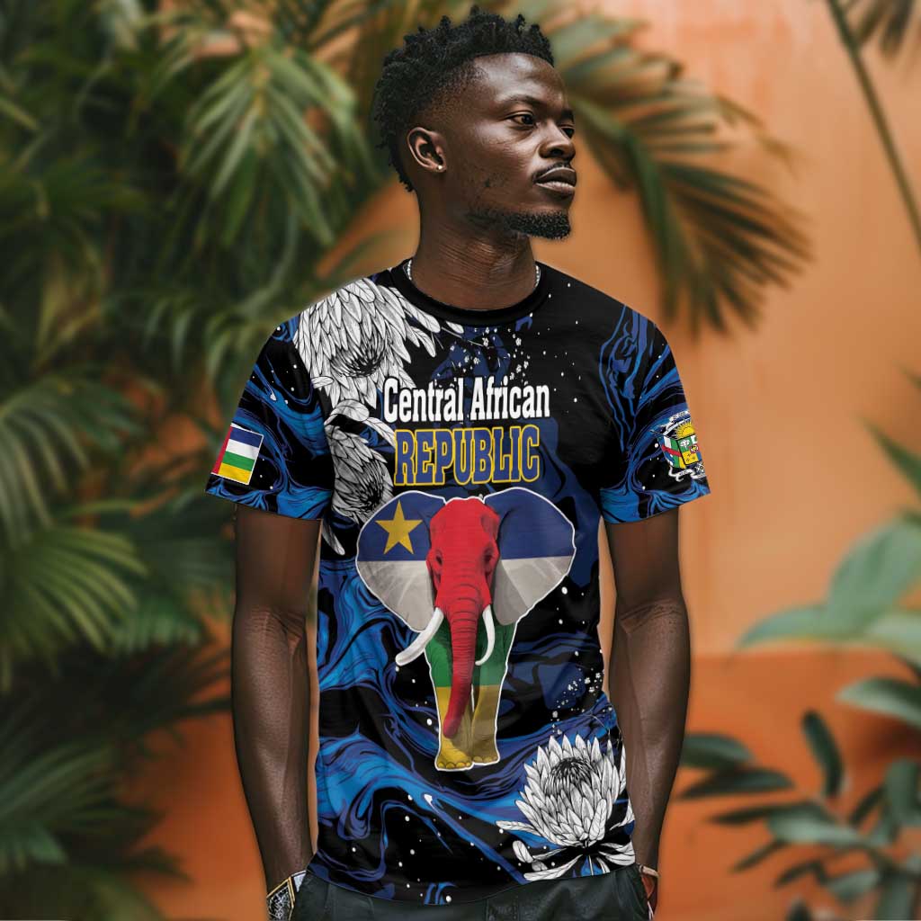 Personalized Central African Republic T shirt Elephant With King Protea LT18