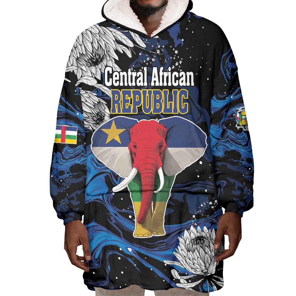 Personalized Central African Republic Wearable Blanket Hoodie Elephant With King Protea LT18