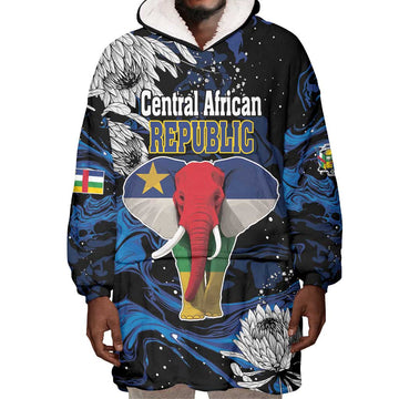 Personalized Central African Republic Wearable Blanket Hoodie Elephant With King Protea LT18