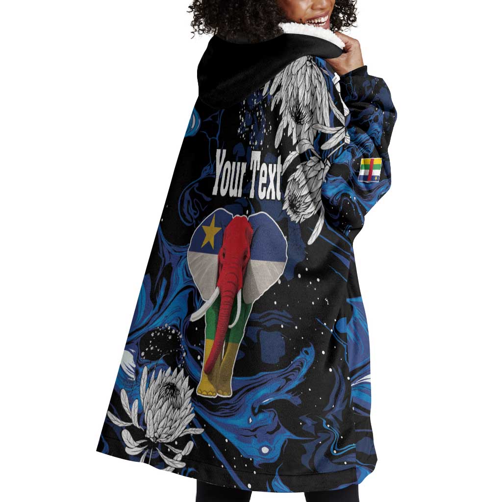 Personalized Central African Republic Wearable Blanket Hoodie Elephant With King Protea LT18