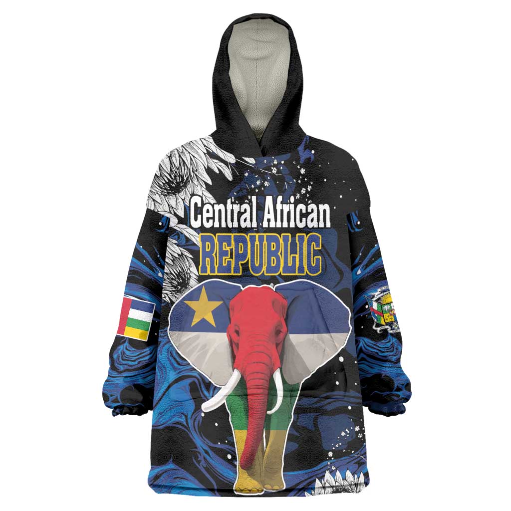 Personalized Central African Republic Wearable Blanket Hoodie Elephant With King Protea LT18