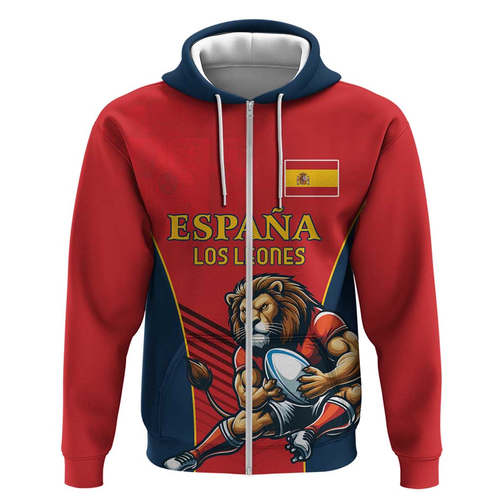 Custom Spain Rugby Hoodie Los Leones Lion Mascot LT18