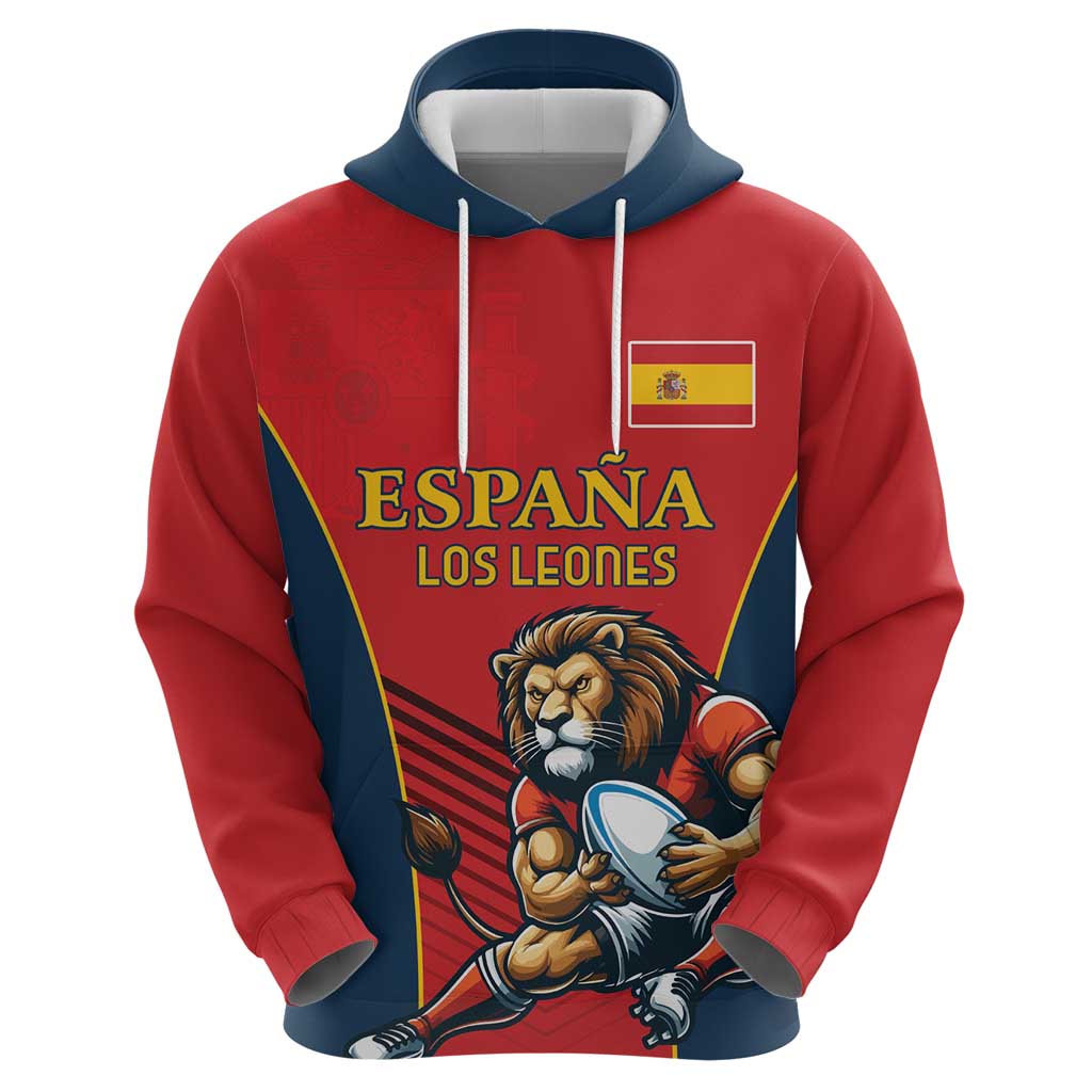 Custom Spain Rugby Hoodie Los Leones Lion Mascot LT18