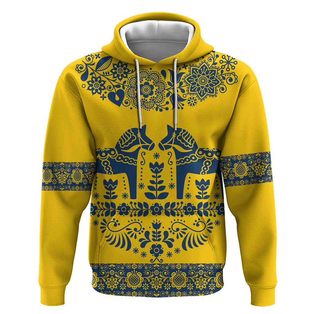 Sweden Dalecarlian Horse Hoodie Floral Folk Pattern Yellow Version LT18