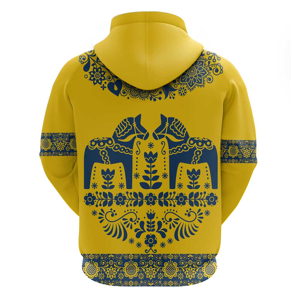 Sweden Dalecarlian Horse Hoodie Floral Folk Pattern Yellow Version LT18