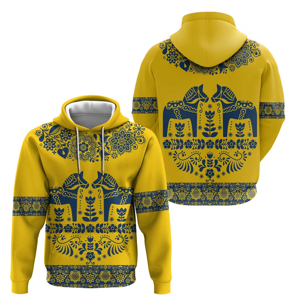 Sweden Dalecarlian Horse Hoodie Floral Folk Pattern Yellow Version LT18