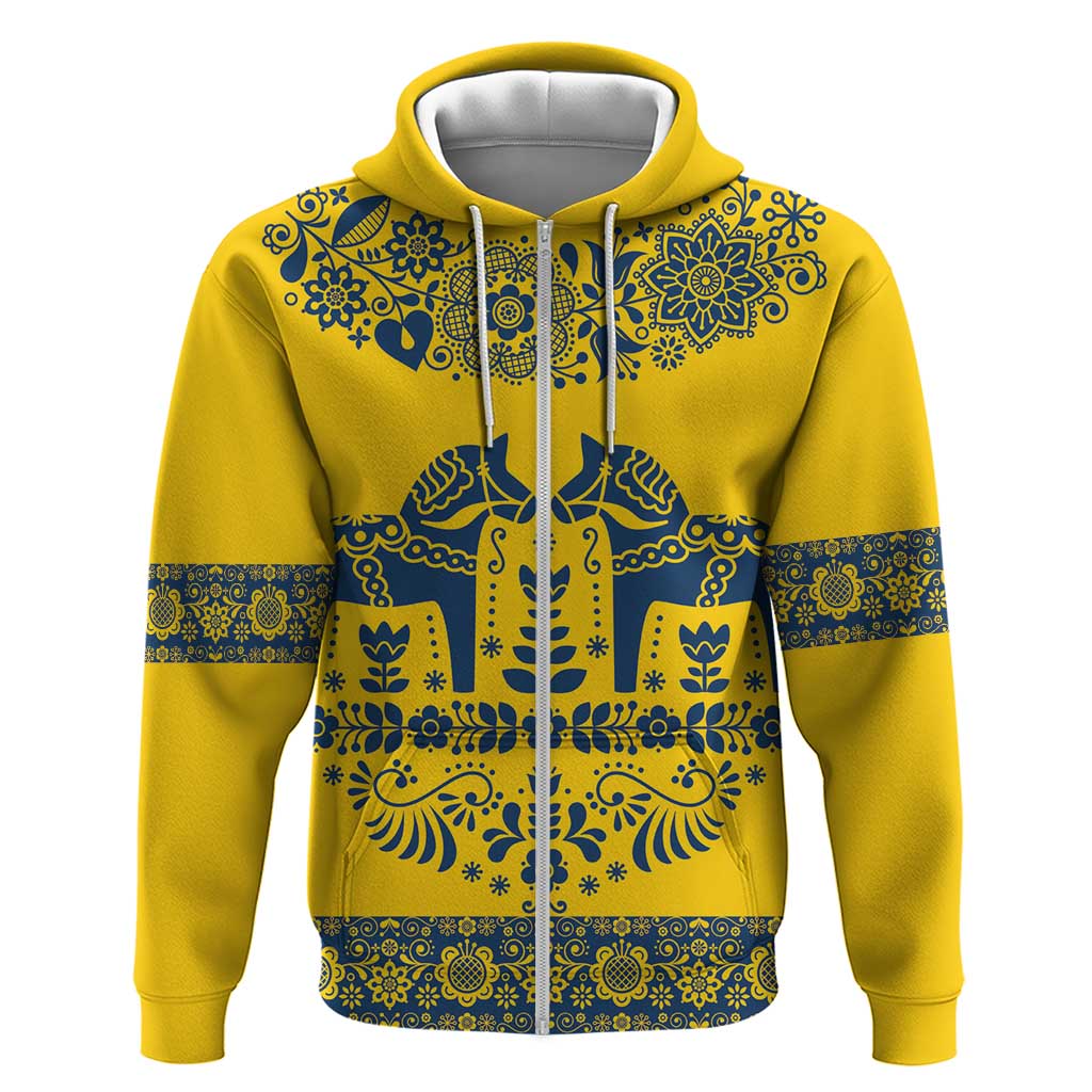 Sweden Dalecarlian Horse Hoodie Floral Folk Pattern Yellow Version LT18