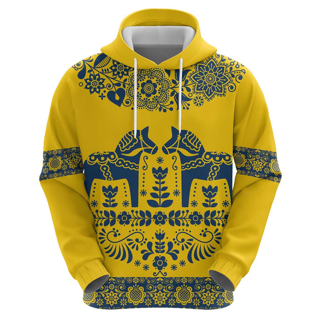 Sweden Dalecarlian Horse Hoodie Floral Folk Pattern Yellow Version LT18