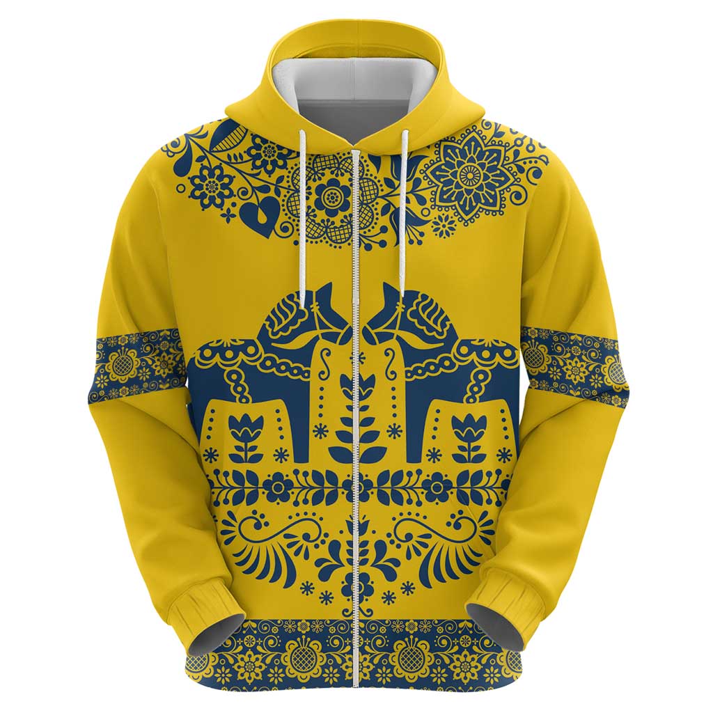 Sweden Dalecarlian Horse Hoodie Floral Folk Pattern Yellow Version LT18