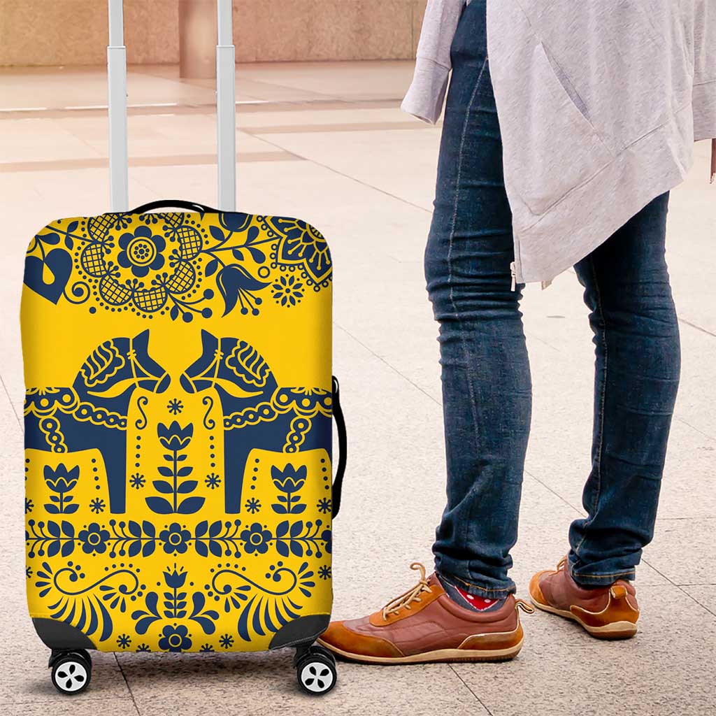 Sweden Dalecarlian Horse Luggage Cover Floral Folk Pattern Yellow Version LT18