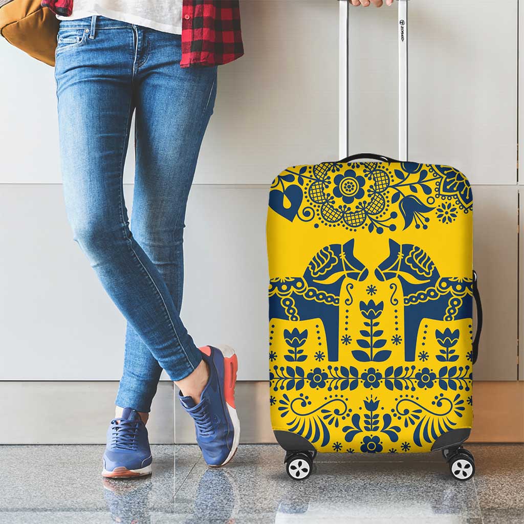 Sweden Dalecarlian Horse Luggage Cover Floral Folk Pattern Yellow Version LT18