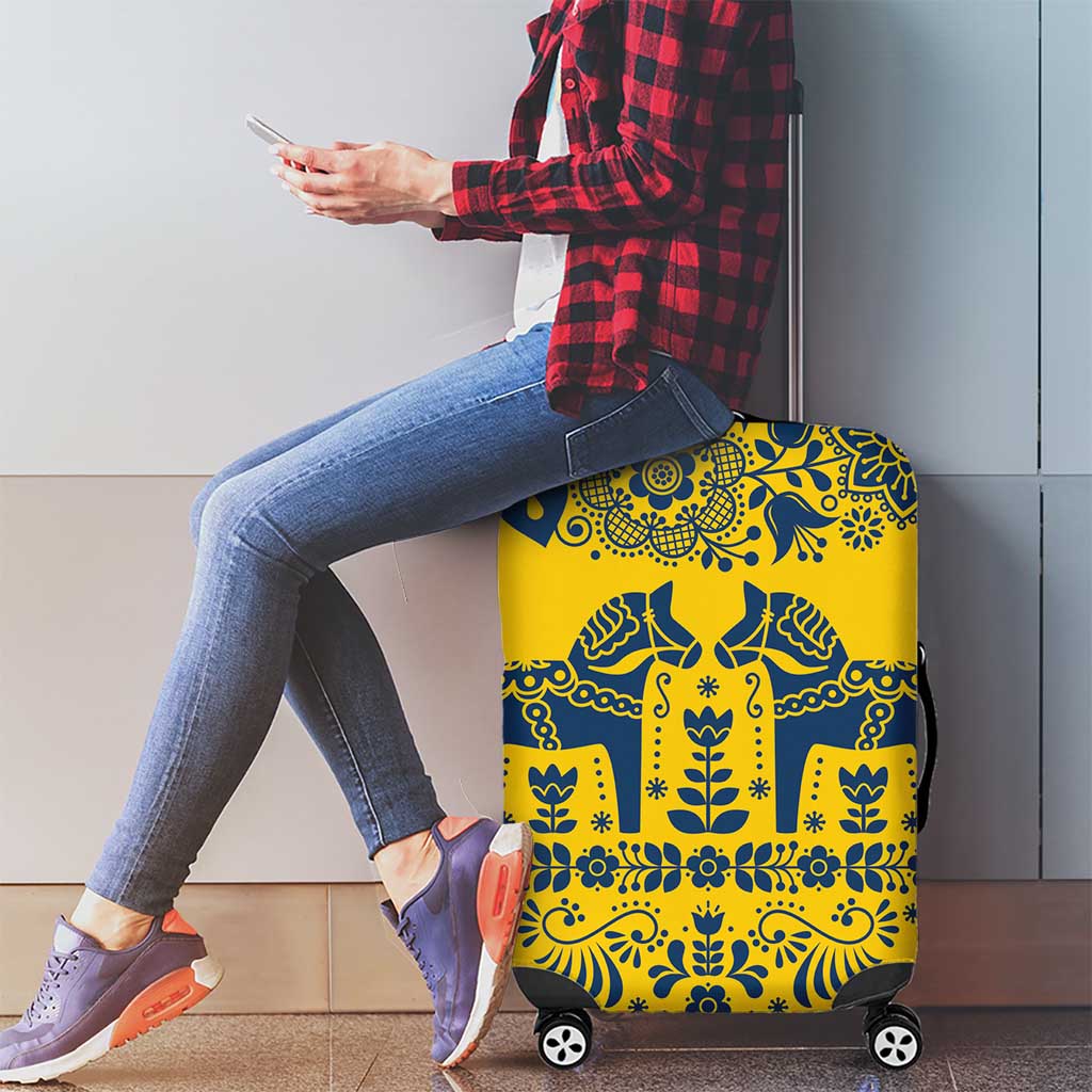 Sweden Dalecarlian Horse Luggage Cover Floral Folk Pattern Yellow Version LT18