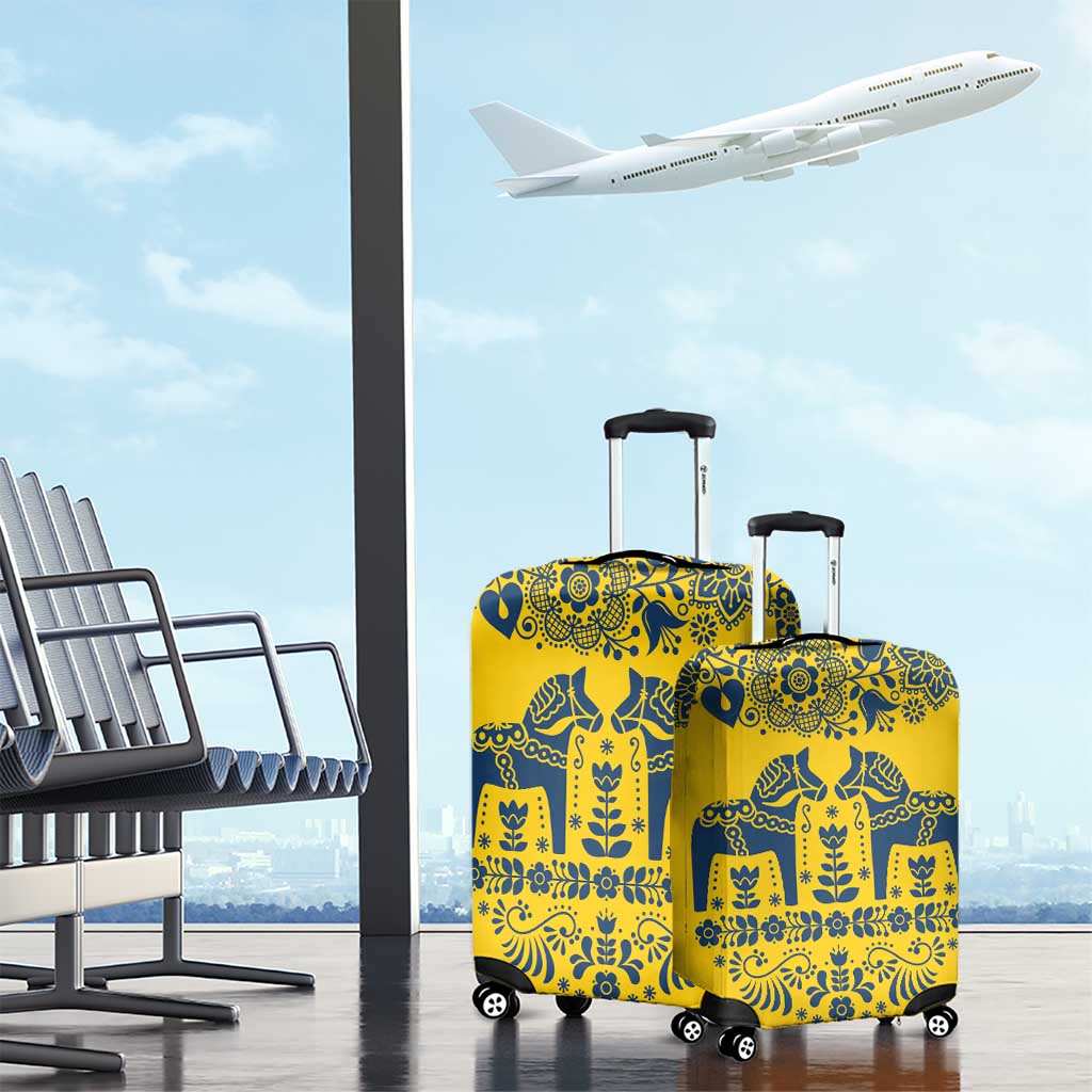 Sweden Dalecarlian Horse Luggage Cover Floral Folk Pattern Yellow Version LT18