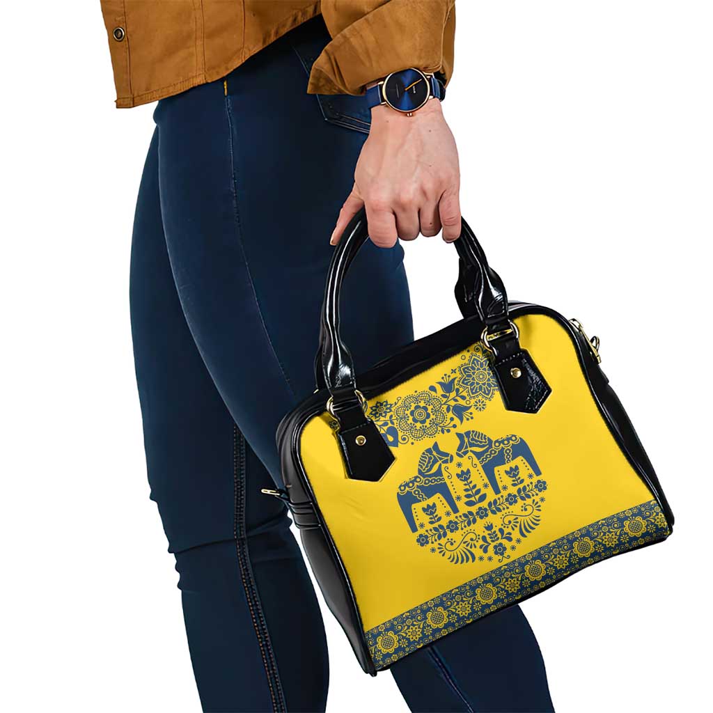 Sweden Dalecarlian Horse Shoulder Handbag Floral Folk Pattern Yellow Version LT18