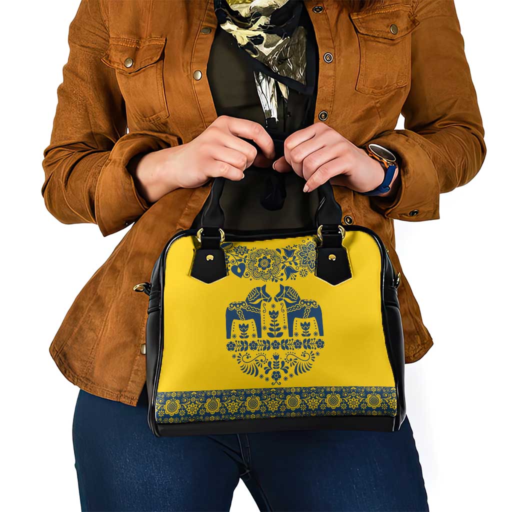 Sweden Dalecarlian Horse Shoulder Handbag Floral Folk Pattern Yellow Version LT18