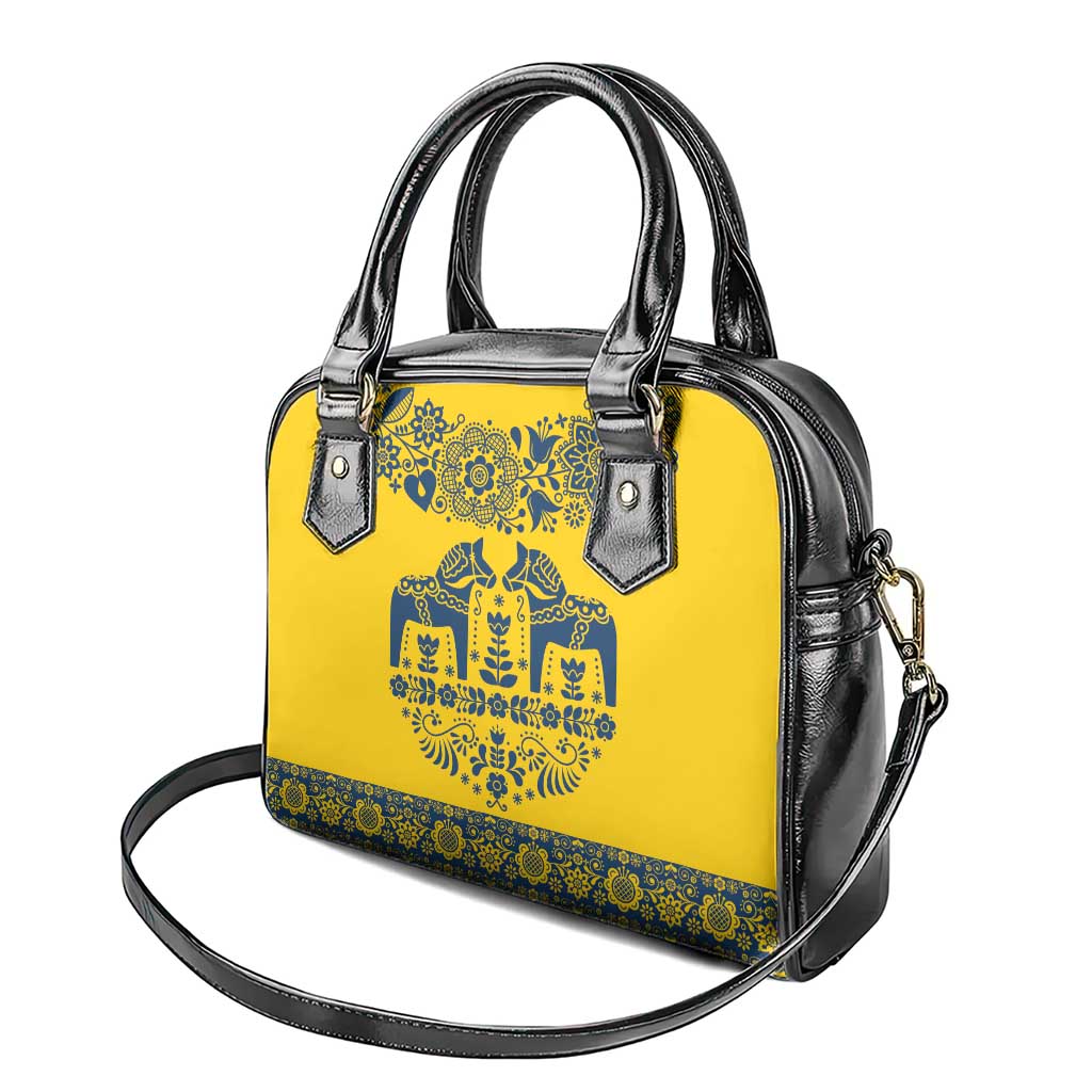 Sweden Dalecarlian Horse Shoulder Handbag Floral Folk Pattern Yellow Version LT18