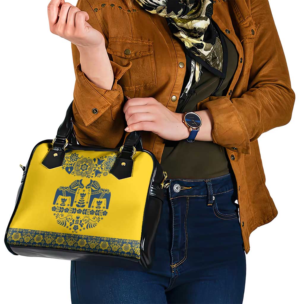 Sweden Dalecarlian Horse Shoulder Handbag Floral Folk Pattern Yellow Version LT18