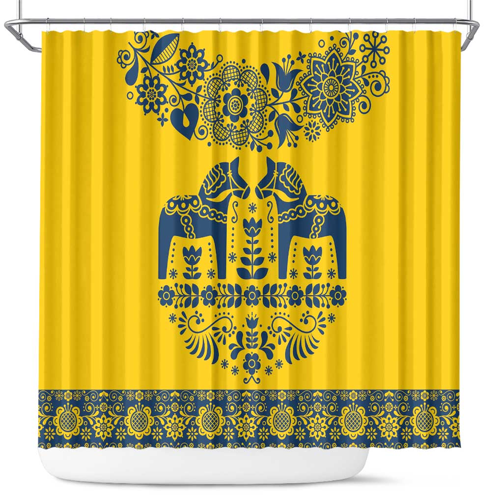 Sweden Dalecarlian Horse Shower Curtain Floral Folk Pattern Yellow Version LT18