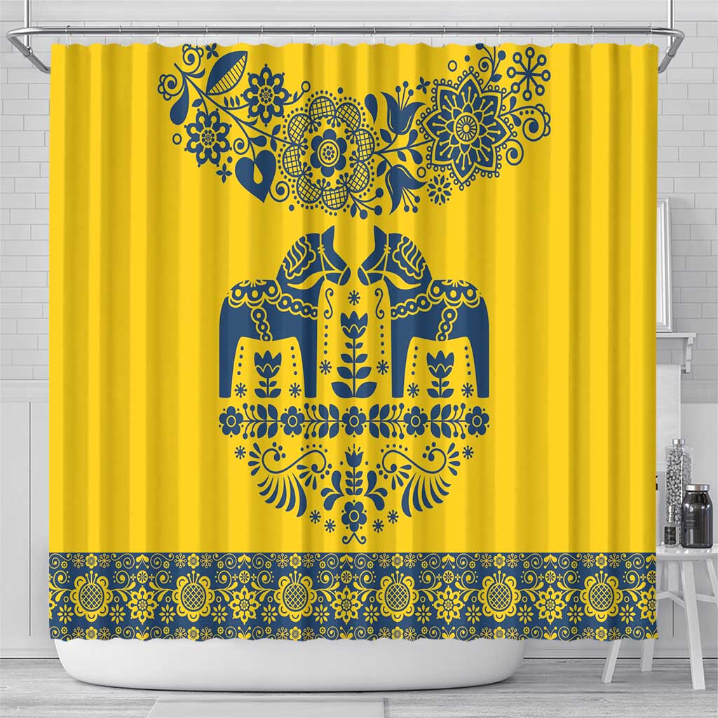 Sweden Dalecarlian Horse Shower Curtain Floral Folk Pattern Yellow Version LT18