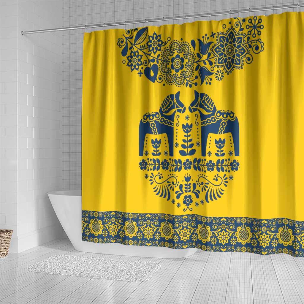 Sweden Dalecarlian Horse Shower Curtain Floral Folk Pattern Yellow Version LT18