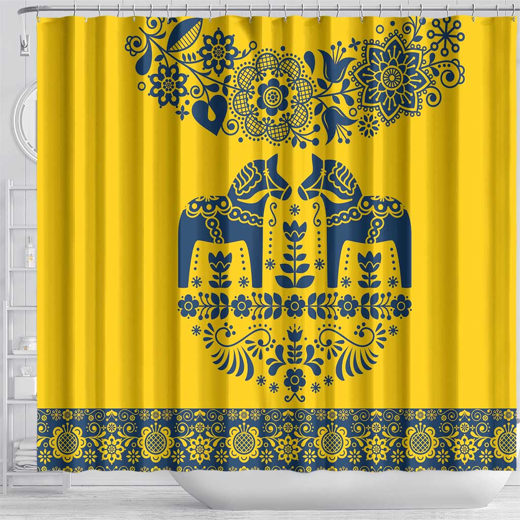 Sweden Dalecarlian Horse Shower Curtain Floral Folk Pattern Yellow Version LT18